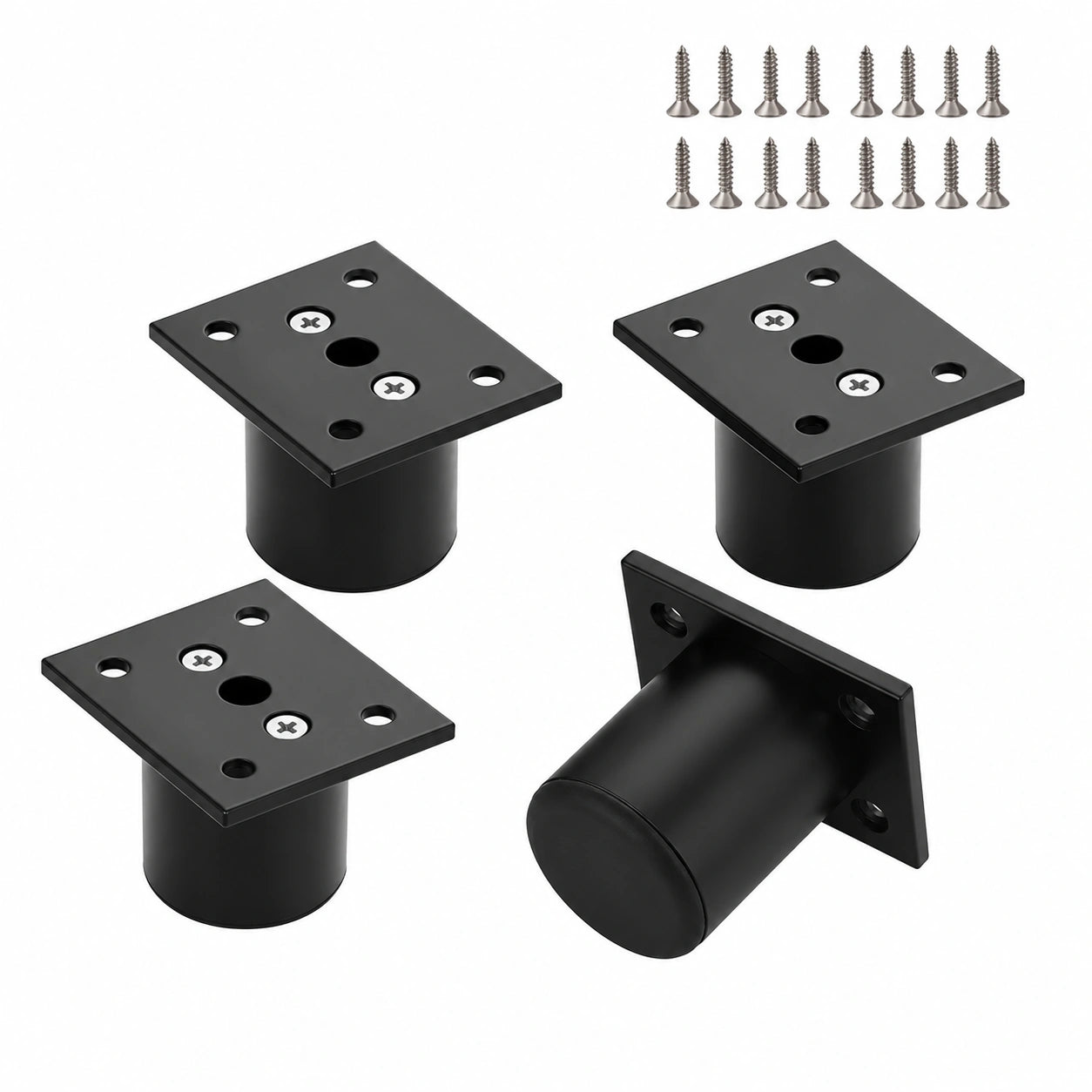 Einstellbare Möbelfüße aus Aluminiumlegierung, 4er-Set, 4 cm, für Tisch, Schrank, Regal und Sofa, inkl. 16 Schrauben, Schwarz