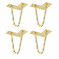 Goldene Haarnadel-Tischbeine 10cm, 4er Set, Moderne Metallmöbelbeine mit Bodenschonern, Austauschbare Beine für Schreibtisch, Couchtisch, Nachttisch, Regal und Schrank