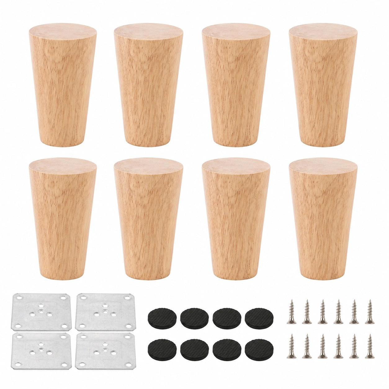 AKOLAFE Möbelbeine Set 8 Stück, Eiche, 8 cm, Inklusive Montageplatte & Schrauben, Stabil für Sofa, Bett, Stuhl & Tisch