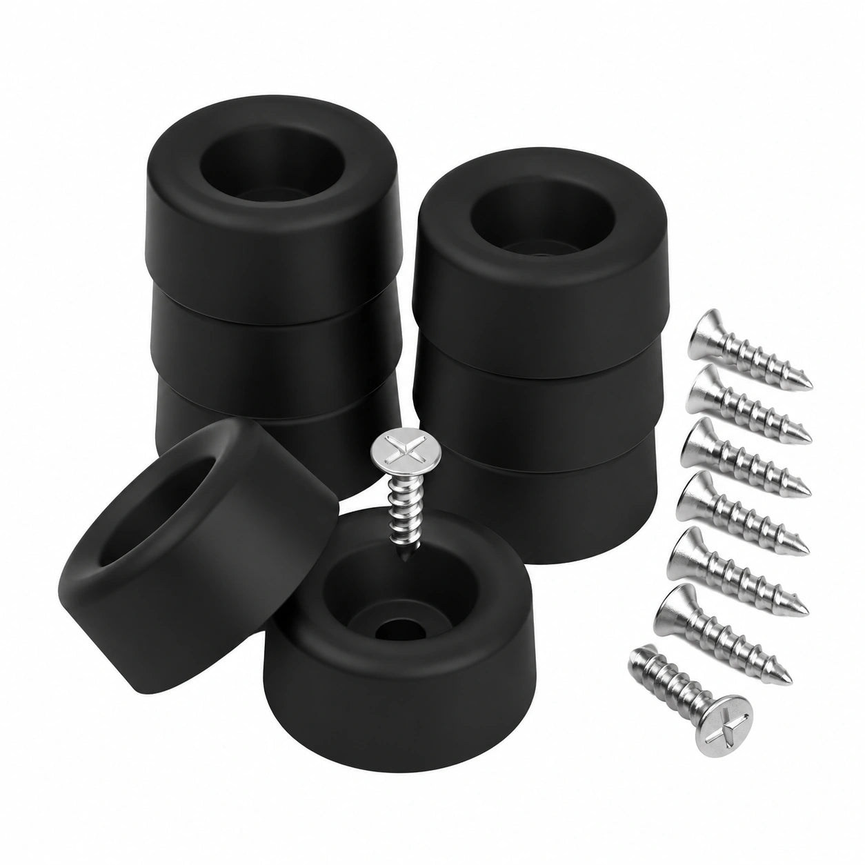 LouMaxx Möbelbeine Set 8 Stück Ø 20mm, Höhe 10mm - Robuste Kunststofffüße für Kommoden, Schränke und Regale, inklusive Abstandshalter und Schrauben, Hergestellt in der EU