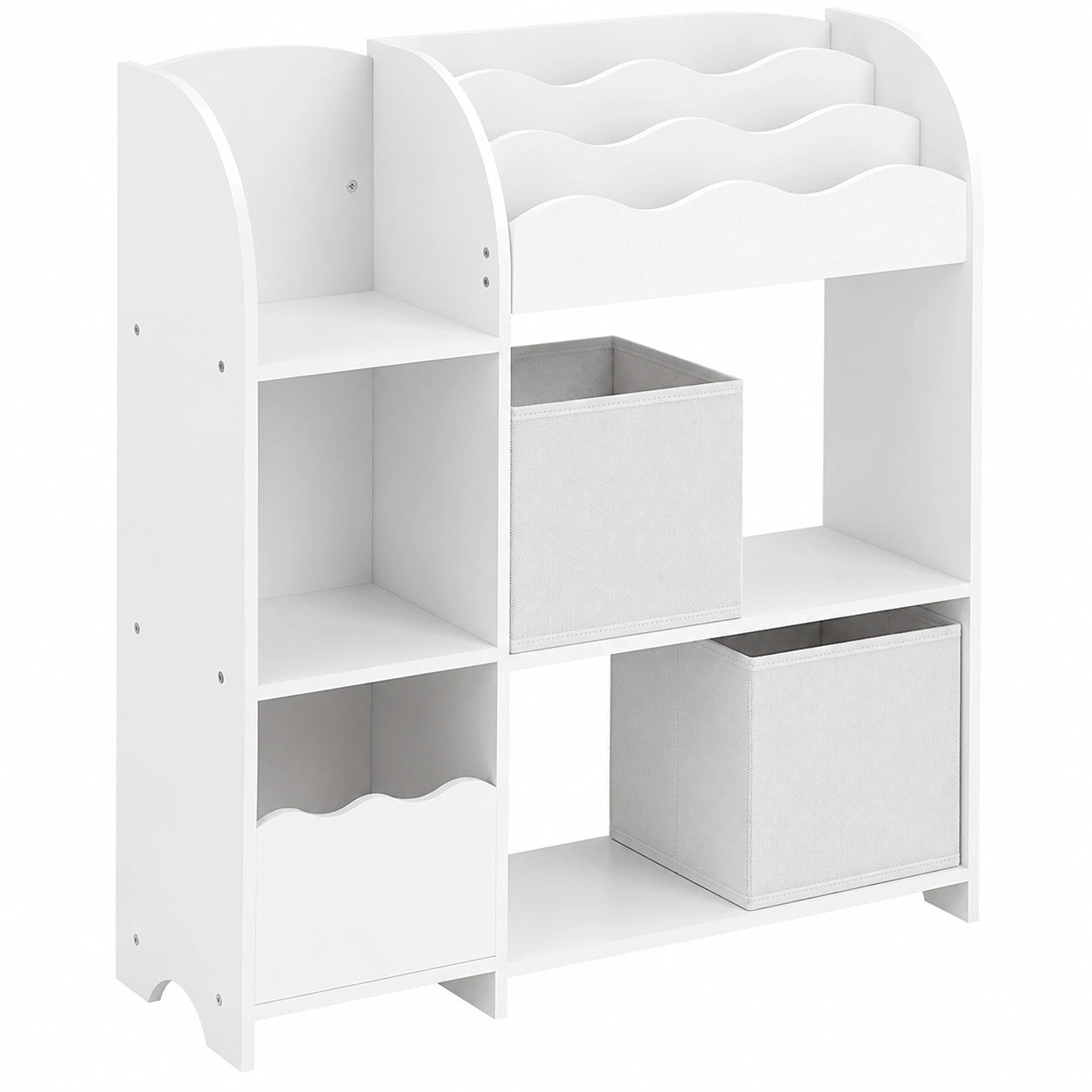 SONGMICS Kinder Bücherregal mit Aufbewahrung, Spielzeugregal mit 2 Boxen, perfekt für Kinderzimmer, Spielzimmer, Wohnzimmer, Wolkenweiß