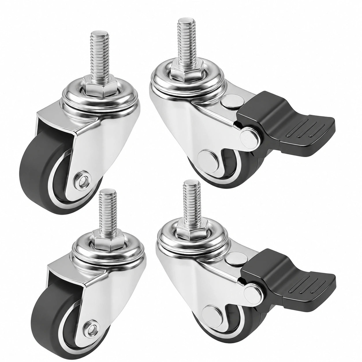 Möbelrollen Set 25mm mit Bremsen, 360° Drehbar, 4er Pack, Spurlos und Leise