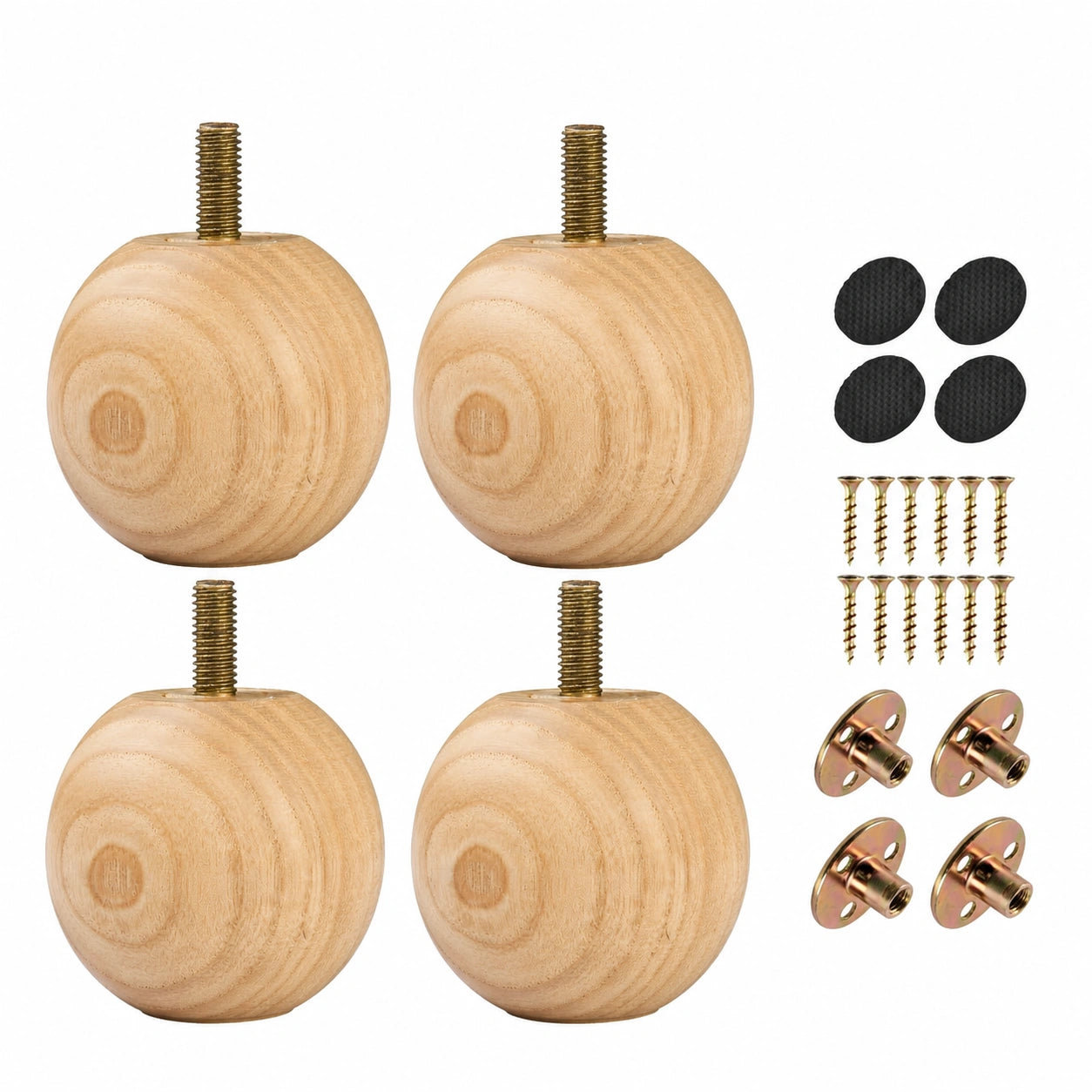 La Vane 5cm Kugelfüße aus Eschenholz, 4er Set, moderne Möbelbeine aus Massivholz mit M8 Montagesätzen, ideal für Sofa, Schrank, Bett und Regal